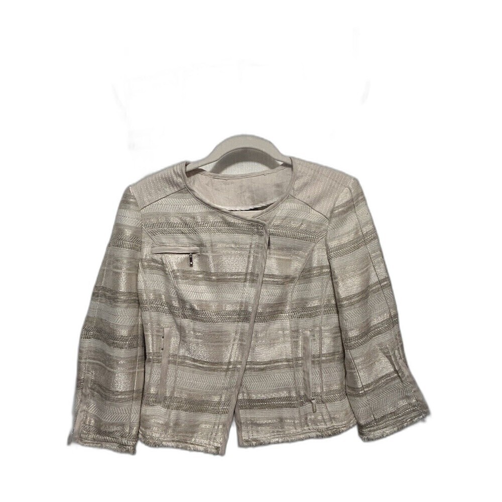 White house black‎ market Blazer Jacket Ecru Natural size 8 Trophy Wife EUC